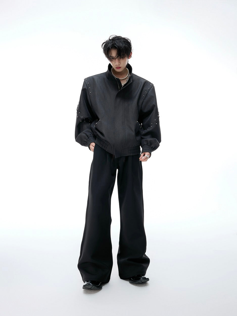 Studs Textured Standing-Collar Jacket WN20541