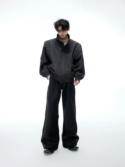 Studs Textured Standing-Collar Jacket WN20541