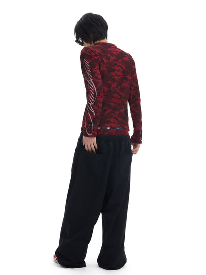 Double Waist Letter Print Wide Leg Sweatpants WN27228