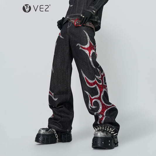 Rinestone Design Wide Leg Pants Setup WN24296 WN24296-K