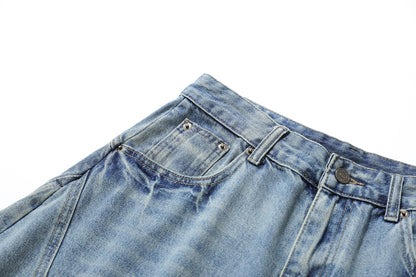 Washed Whisker Curved Cropped Denim Jeans WN25531