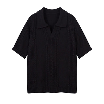 Oversize Hollow Short Sleeve Knit POLO Shirt WN16528