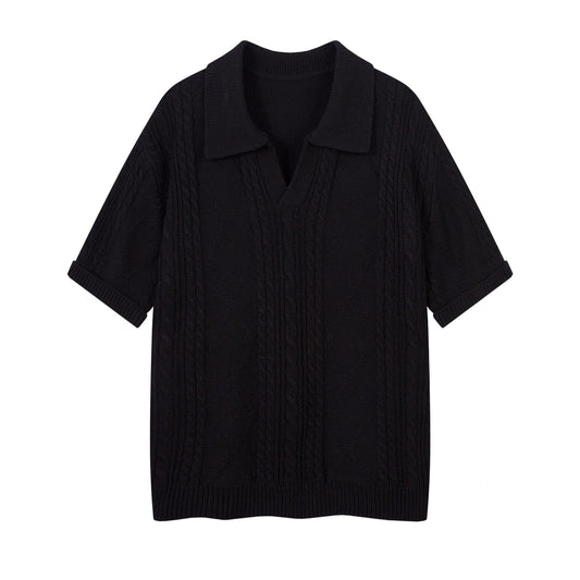 Oversize Hollow Short Sleeve Knit POLO Shirt WN16528