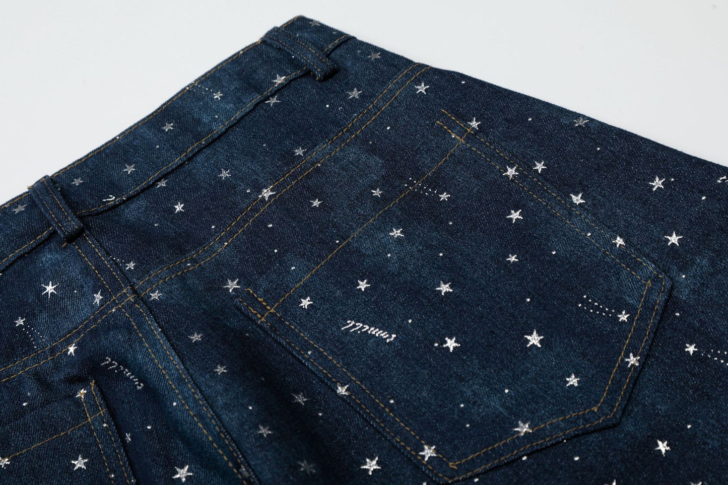 Star Print Curved Wide Leg Denim Jeans WN25696