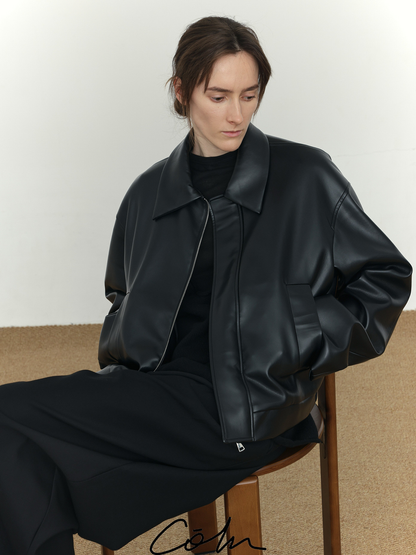 Short PU Leather Zipper jacket WN21514