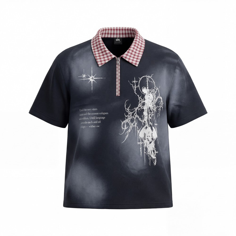 Gothic Gradient Half-Zip Plaid Collar Polo Shirt WN27877