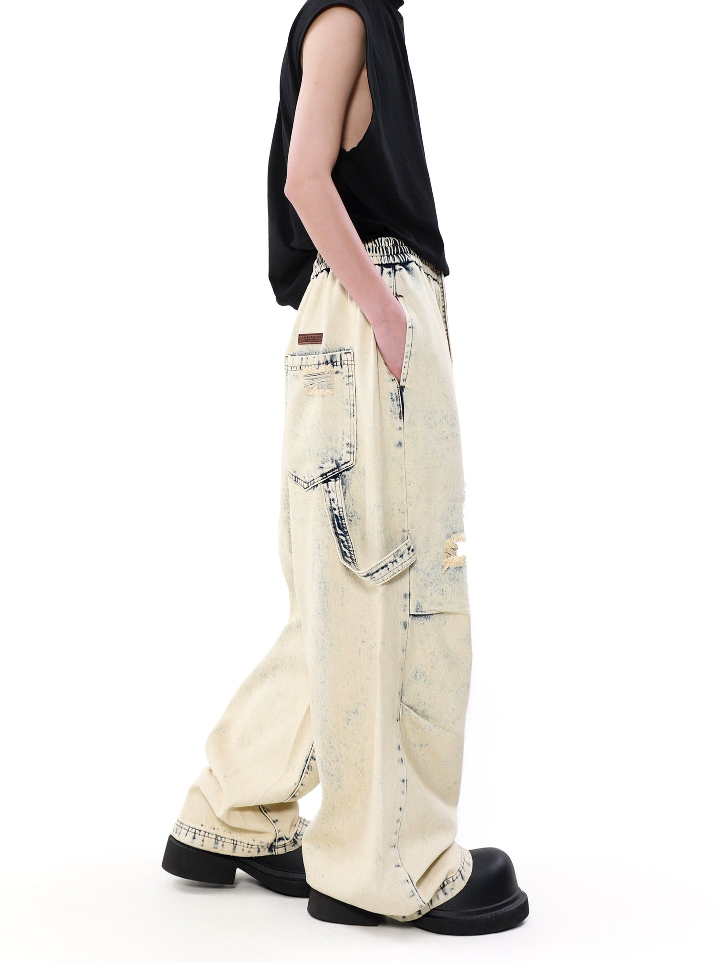 Wash Yellow Mud Dye Wide Leg Denim Jeans WN7576