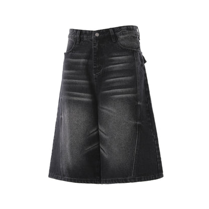 Denim Wash Wide Leg Half Pants WN25644