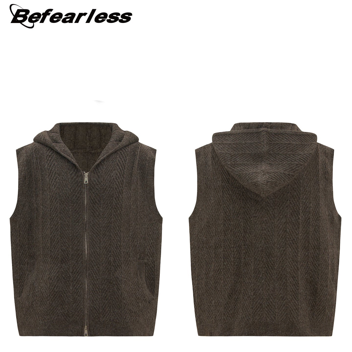 Hooded Zip-Up Knit Sweater Vest WN26232