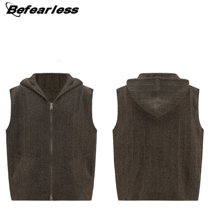 Hooded Zip-Up Knit Sweater Vest WN26232