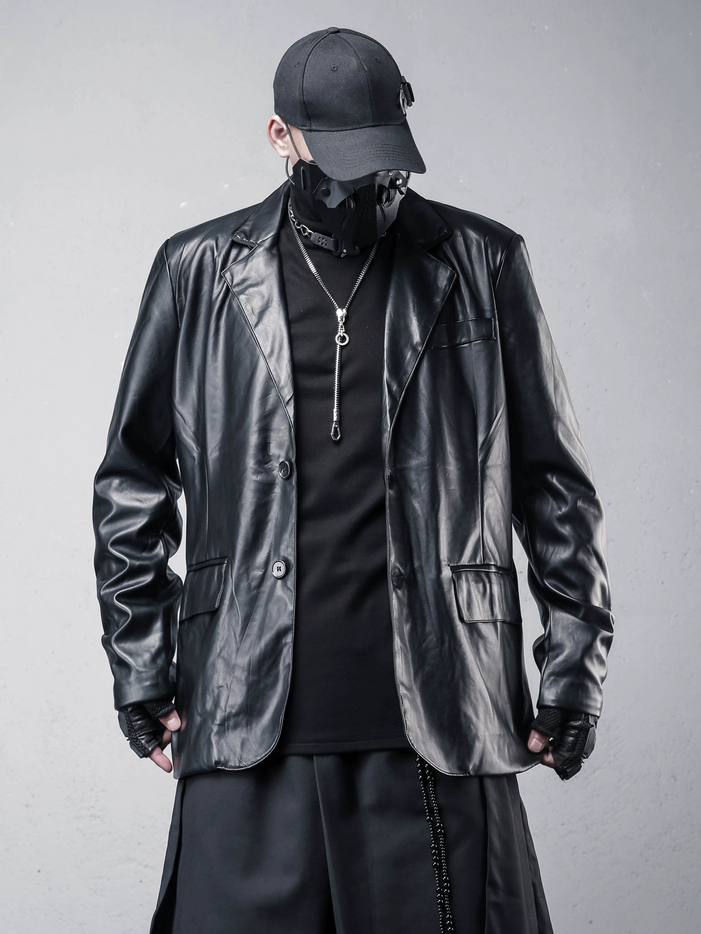 Black PU Leather Tailored Jacket WN22365