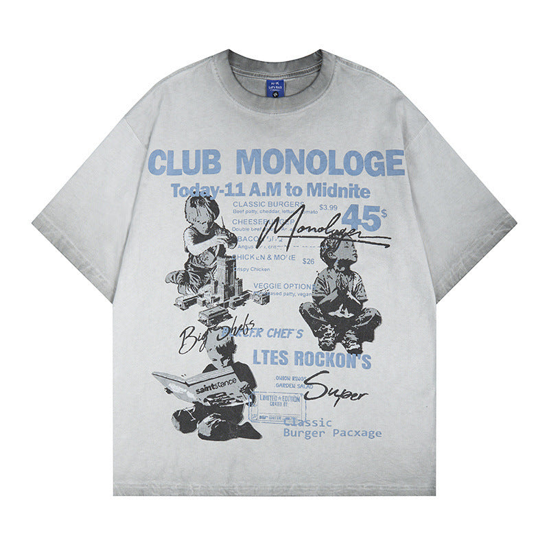 Washed Graphic Letter Print Short Sleeve T-Shirt WN25765