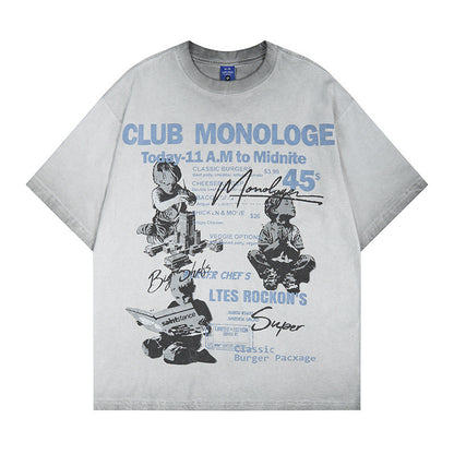 Washed Graphic Letter Print Short Sleeve T-Shirt WN25765