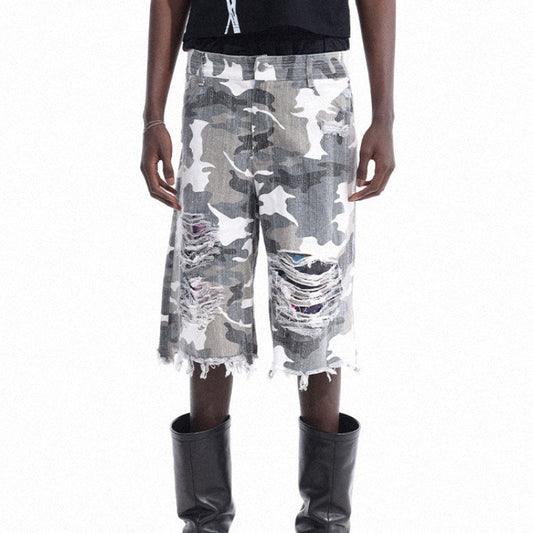 Camouflage Damage Denim Half Pants WN27157