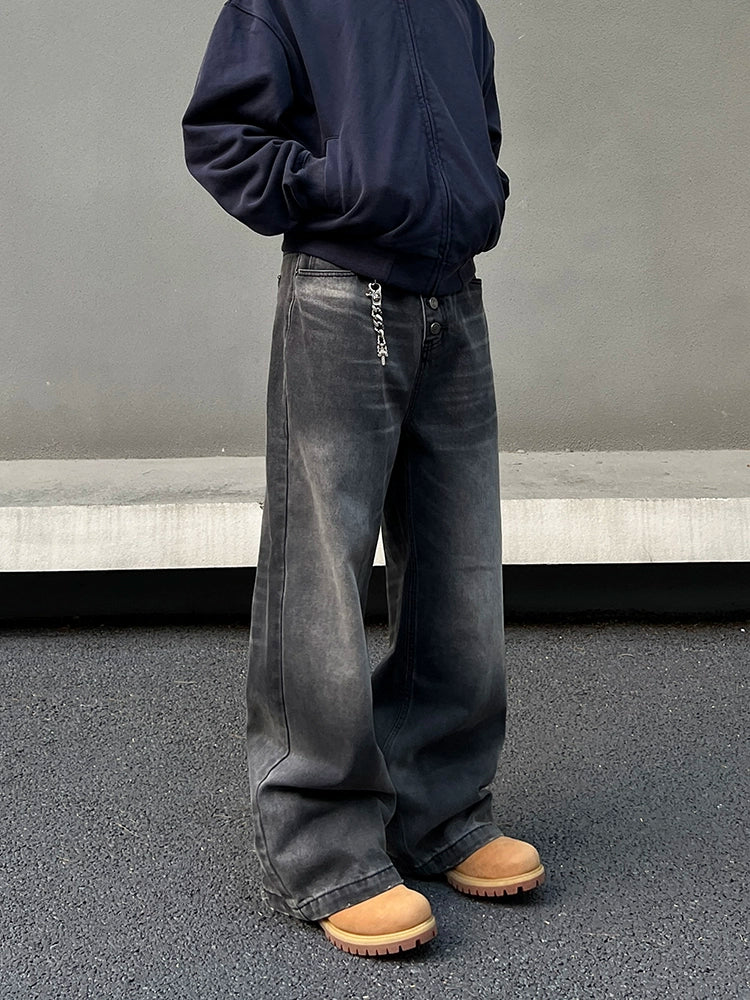 Washed Wide Leg Denim Jeans WN19506