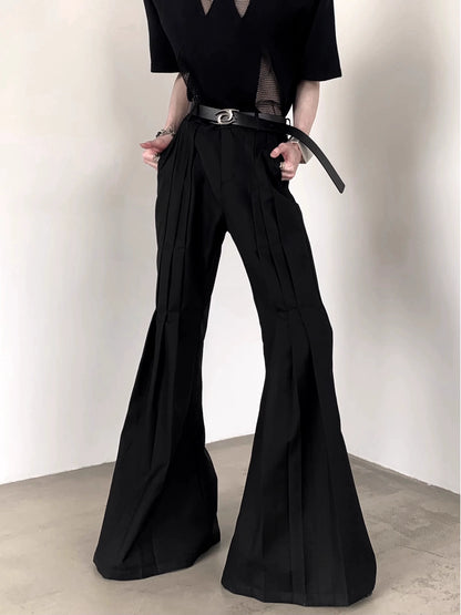 Pleats Design Extended Length Flare Trousers WN20338