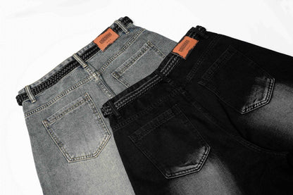 Gradient Multi-Pocket Drawstring Wide Leg Denim Jeans WN27828