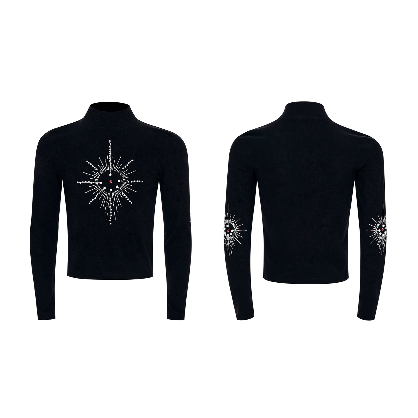 Embroidery Pearl High-Neck Long Sleeve T-Shirt WN22644