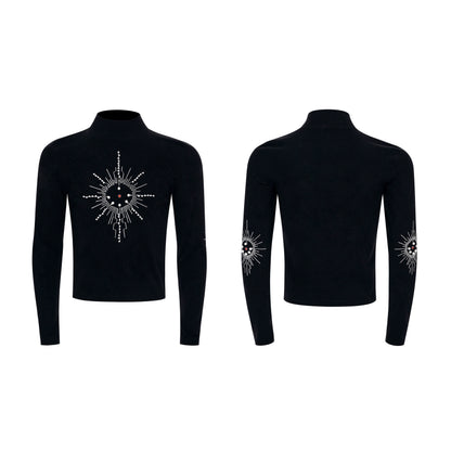 Embroidery Pearl High-Neck Long Sleeve T-Shirt WN22644