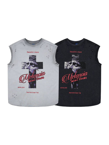 Damage Cross Letter Graphic Tank Top WN27970