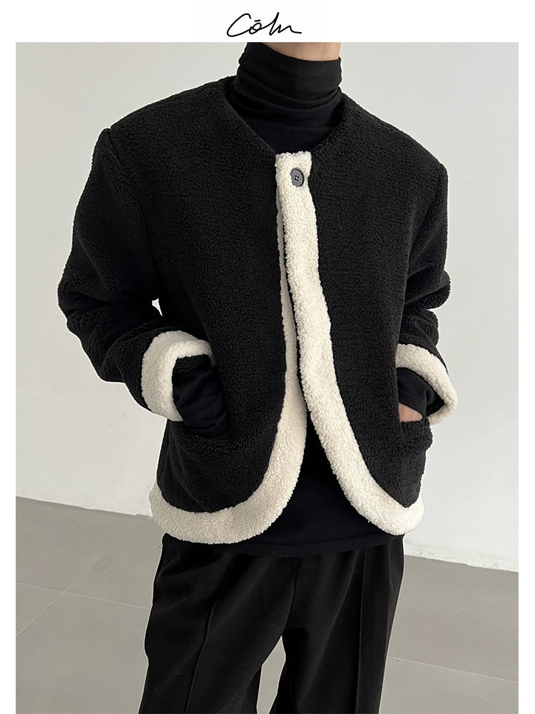 Collarless Contrast Boa Warm Jacket WN21469