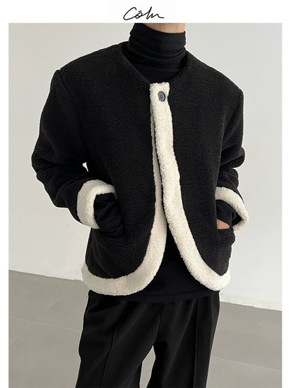 Collarless Contrast Boa Warm Jacket WN21469