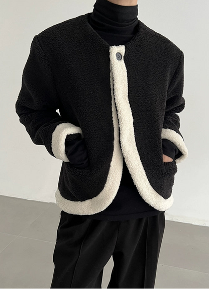 Collarless Contrast Boa Warm Jacket WN21469