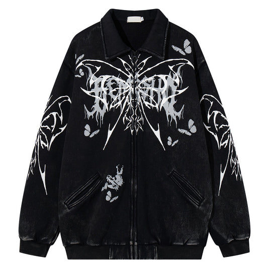 Butterfly Graphic Print Zip-Up Jacket WN23571