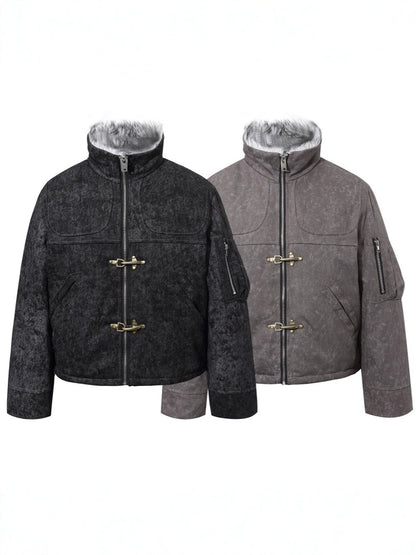 Cropped Fake Fur Collar Quilted Jacket WN28047