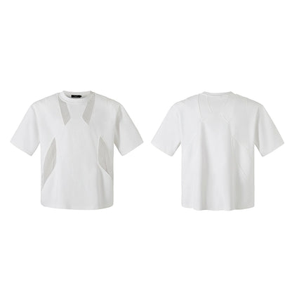 Mesh Patchwork Shoulder-pad Oversize Short Sleeve T-Shirt WN20340