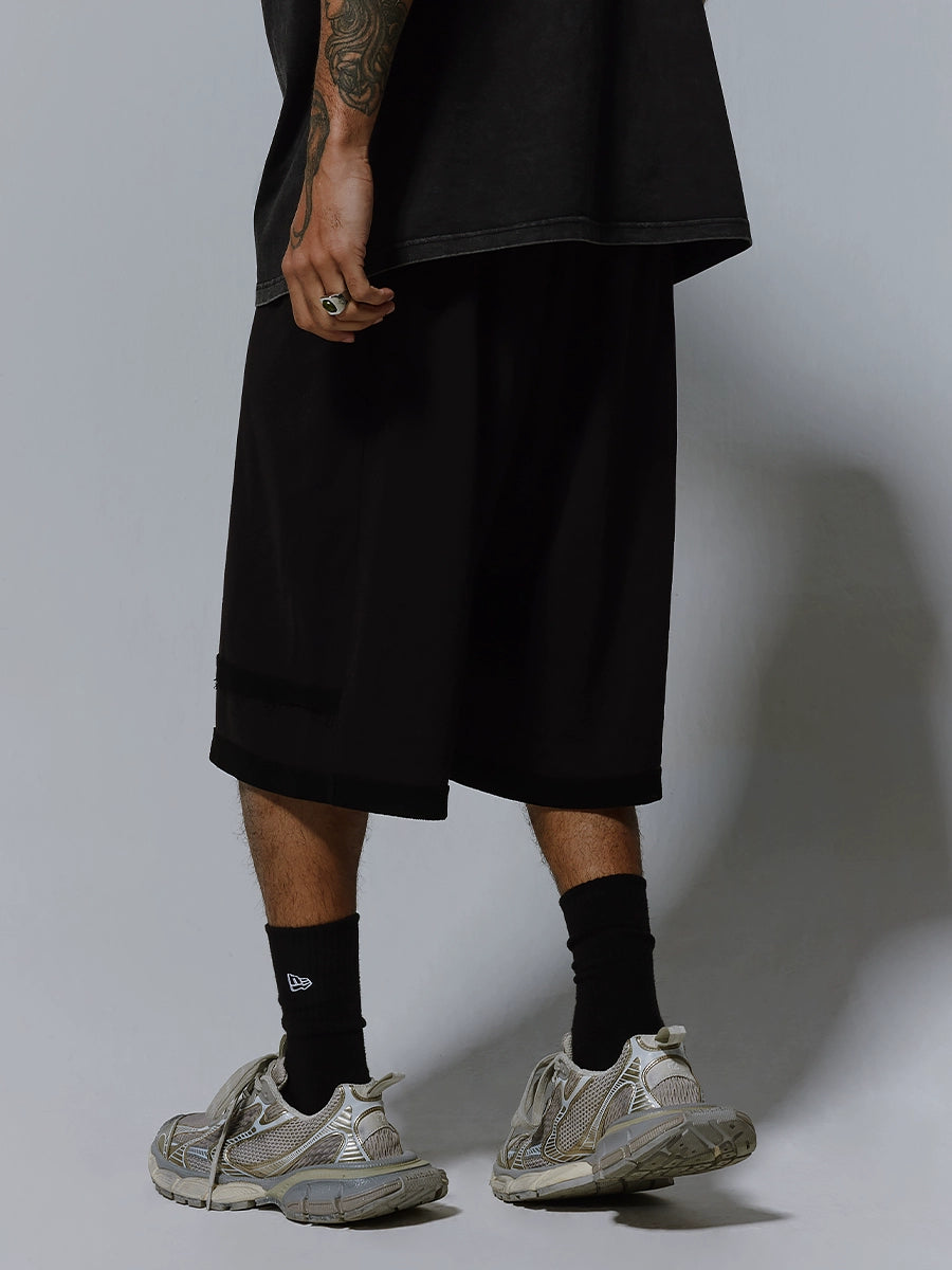 Washed Deconstructed Patchwork Wide Leg Half Pants WN17494