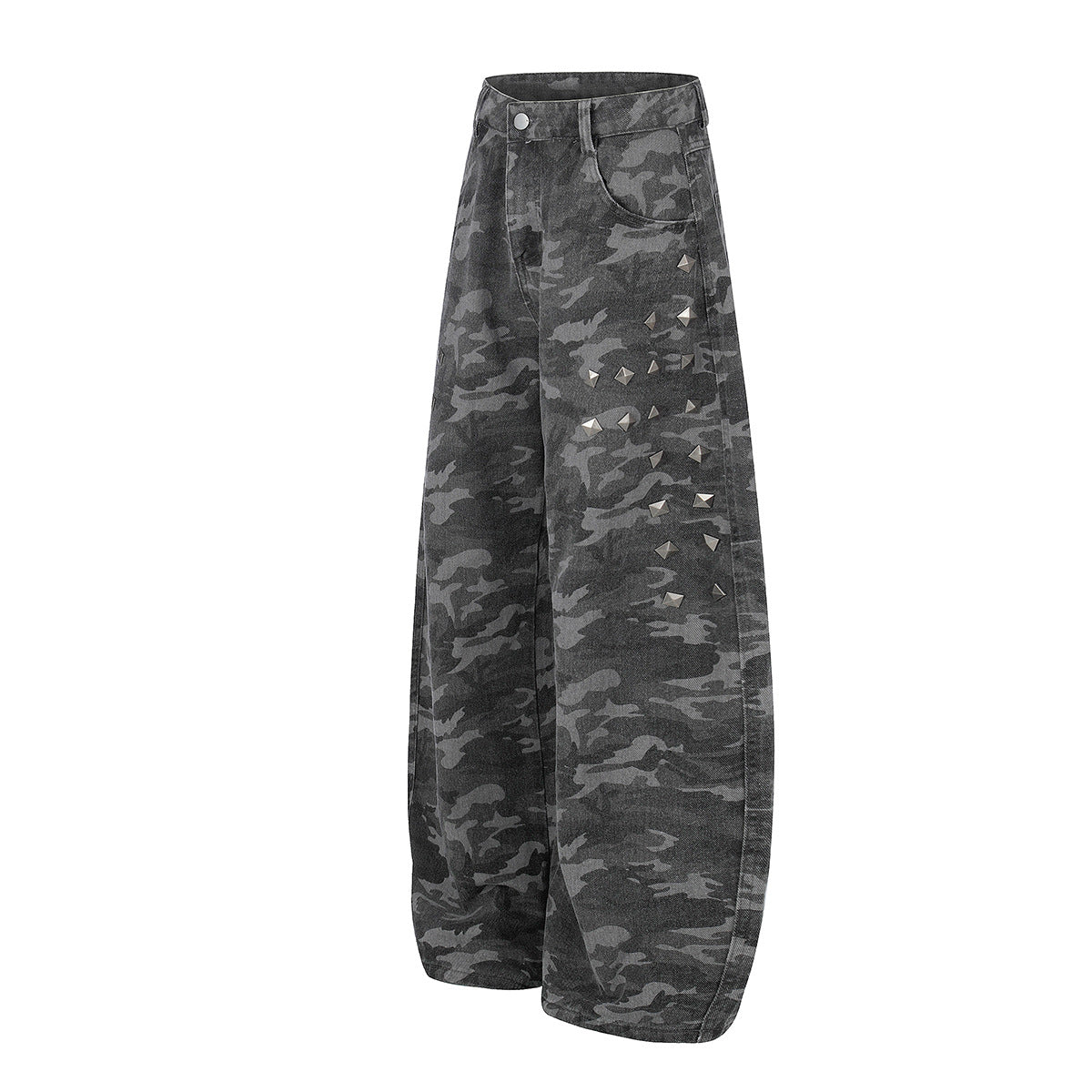 Camo Rivet Curved Wide Leg Denim Jeans WN25624