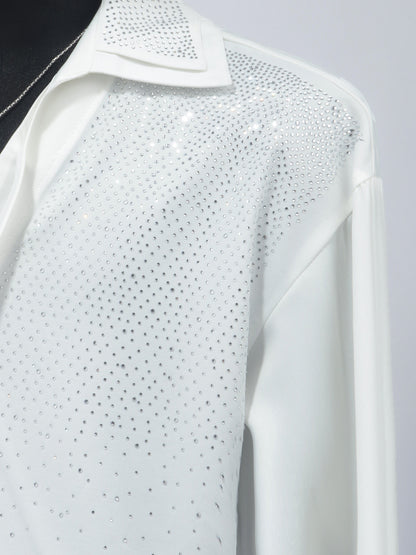 Rhinestone Decor Long Sleeve Shirt WN23708