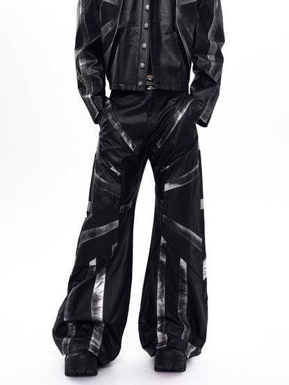 Patchwork Oversize PU Leather Jacket & PU Leather Pants Setup WN20510