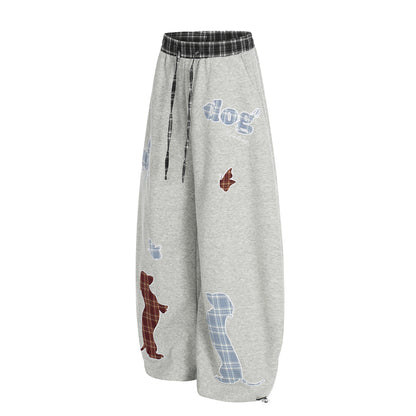 Dog Embroidery Wide Leg Sweatpants WN25812
