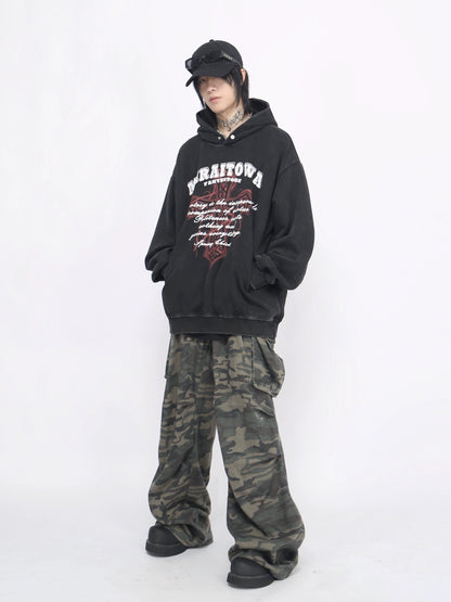 Washed Cross Print Hoodie WN8382