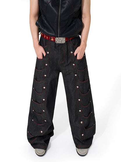 Multi-Pocket Metal Detail Wide Leg Denim Jeans WN20500