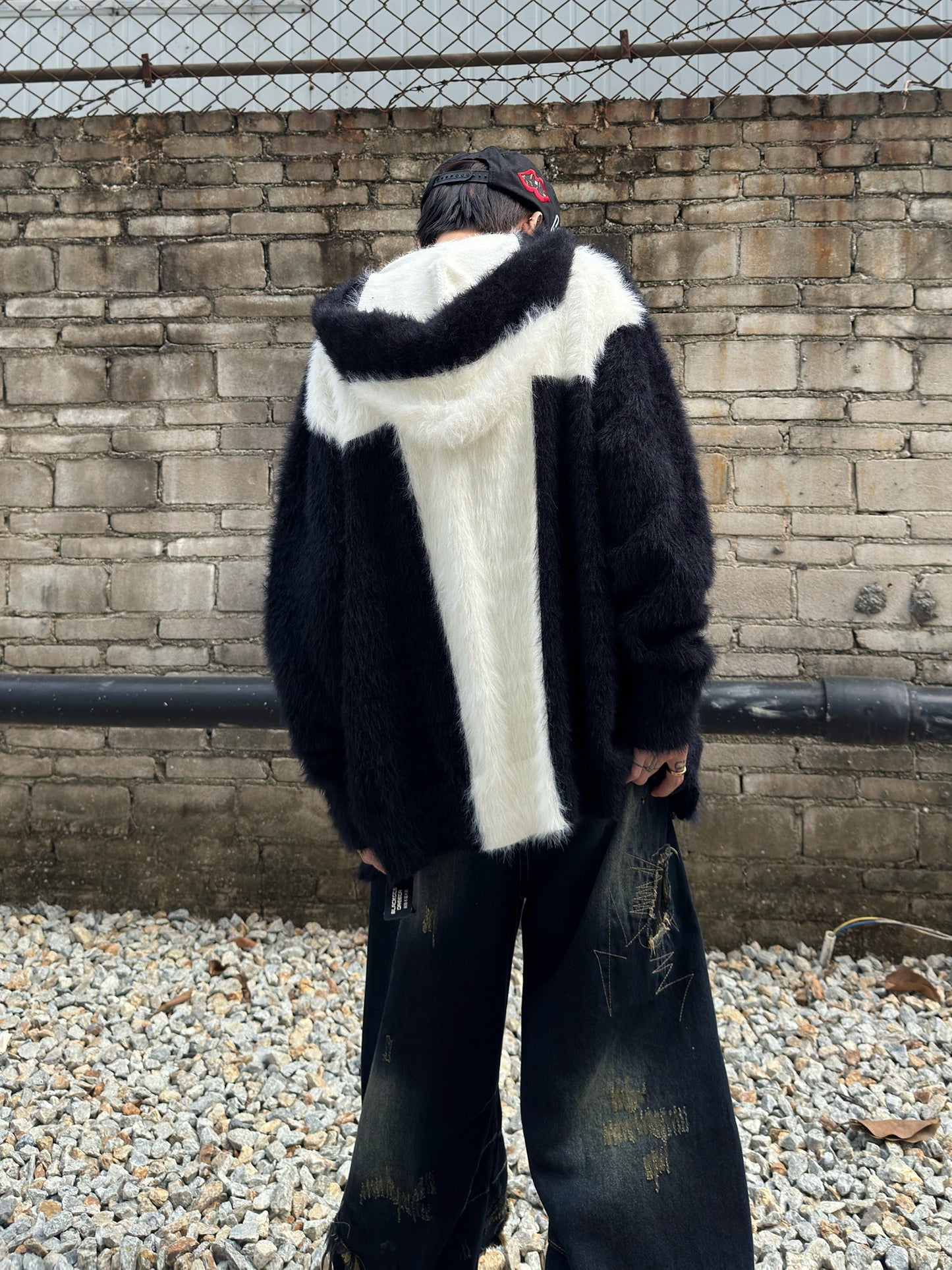 Cross Fake Mohair Oversize Zipper Hoodie WN22989