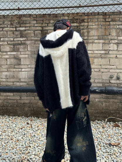 Cross Fake Mohair Oversize Zipper Hoodie WN22989