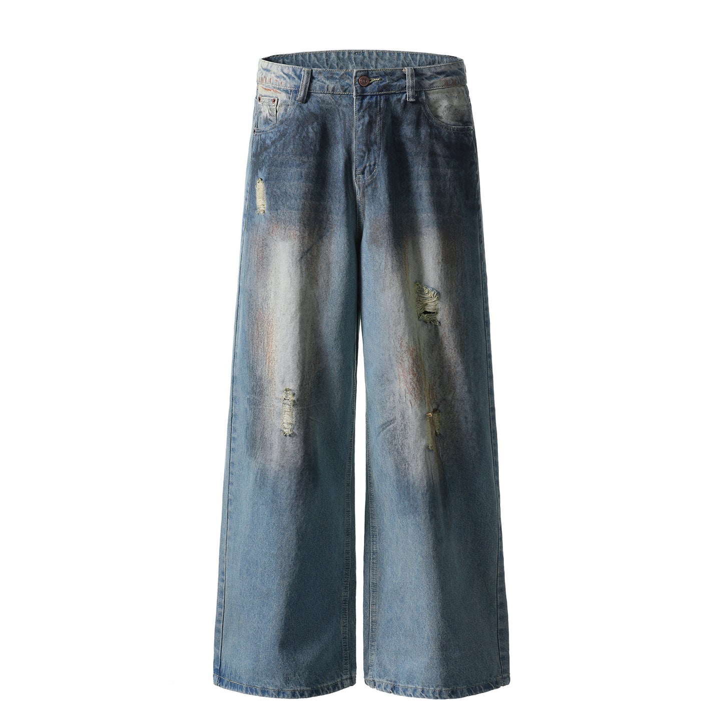 Dirty Dye Damage Design Wide-Leg Denim Jeans WN15087