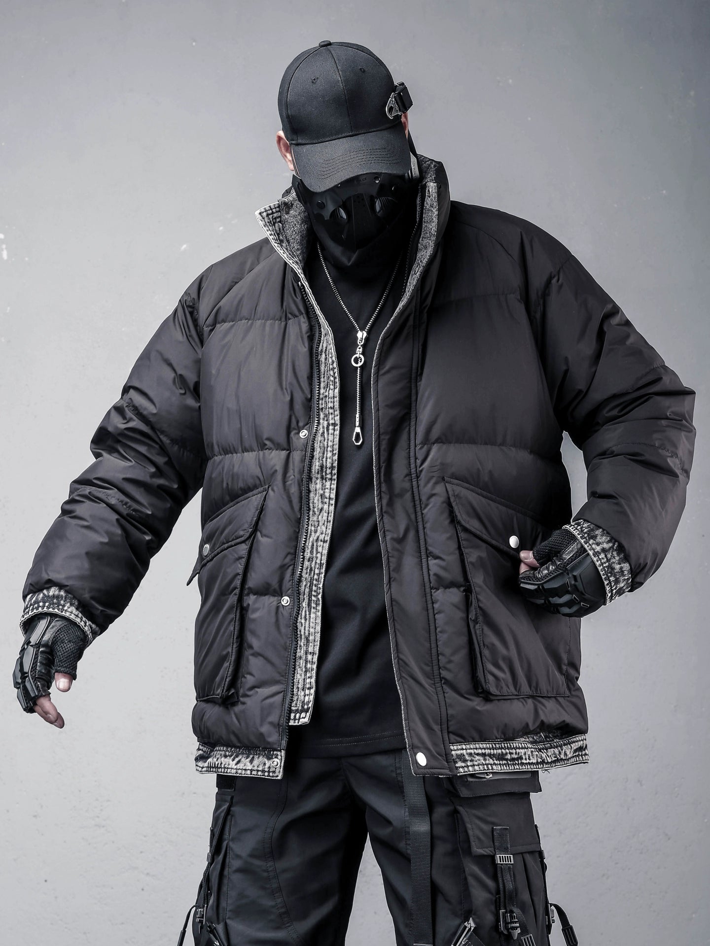 Fake Layered Stand Neck White Duck Down Jacket WN22447