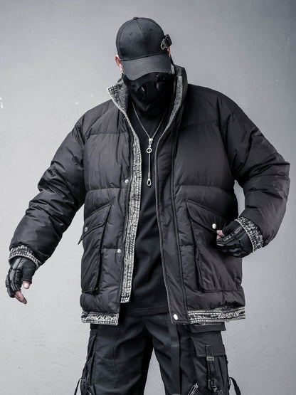 Fake Layered Stand Neck White Duck Down Jacket WN22447