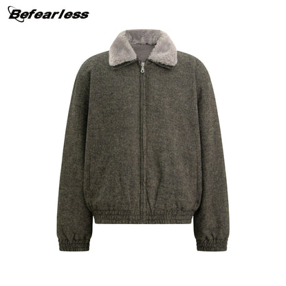 Detachable Fake Fur Collar Zipper Jacket WN26217