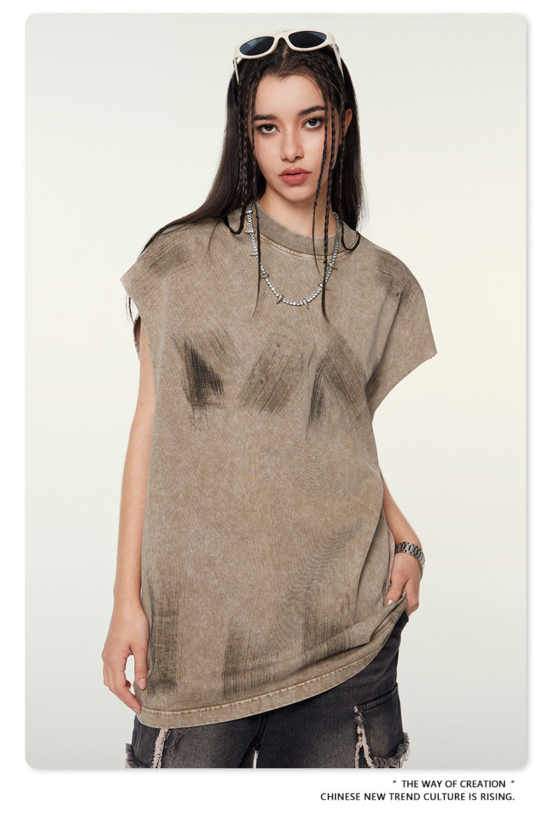 Washed Damage Oversize Tank Top T-shirt WN6440