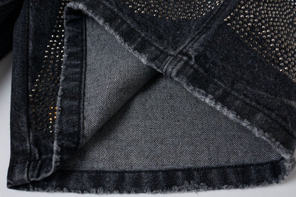 Rhinestone Camouflage Wash Denim Half Pants WN25558