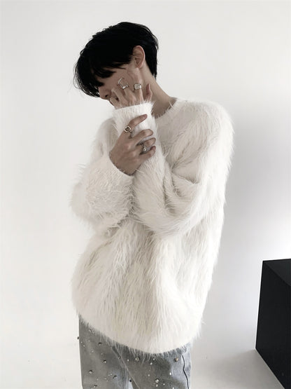 Round Neck Fake Mink Fur Knit Sweater WN9130