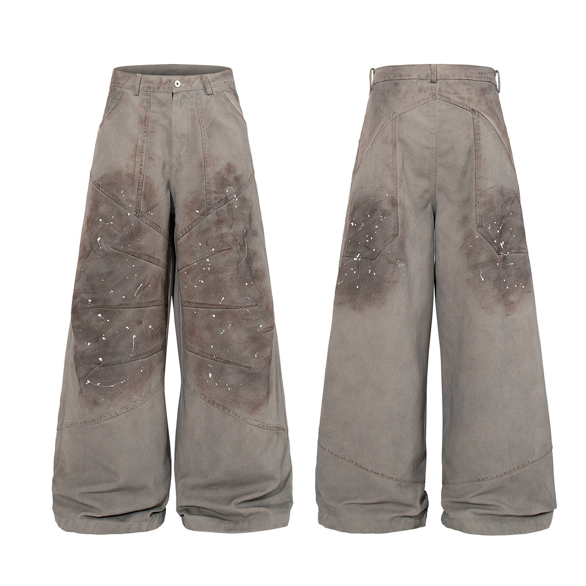 Washed Paint Studs Detail Wide Leg Pants WN25436
