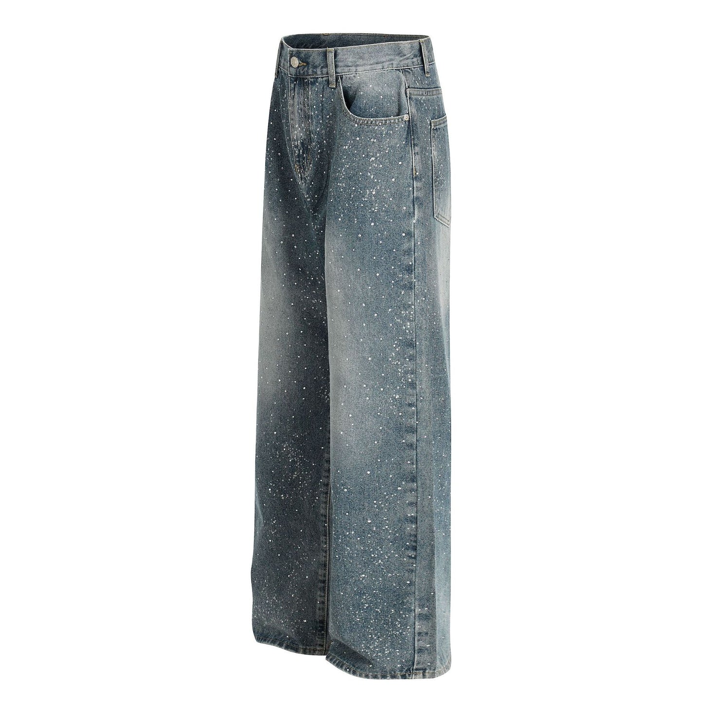 Paint Splatter Washed Wide Leg Denim Jeans WN26146