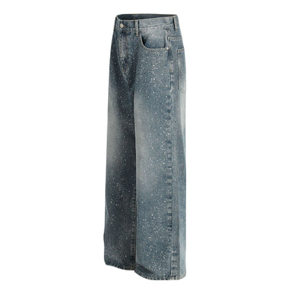 Paint Splatter Washed Wide Leg Denim Jeans WN26146