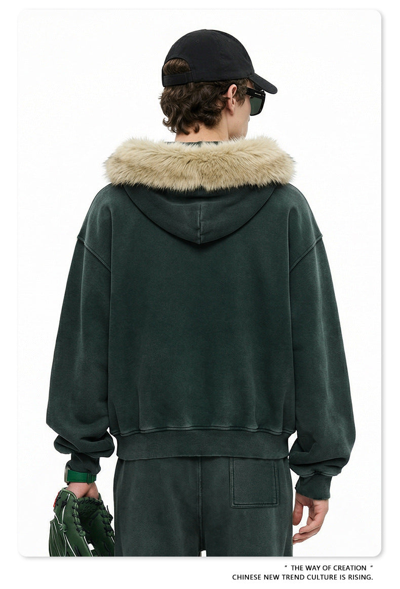 Fake Fur Collar Fleece Lining Zipper Hoodie WN23118